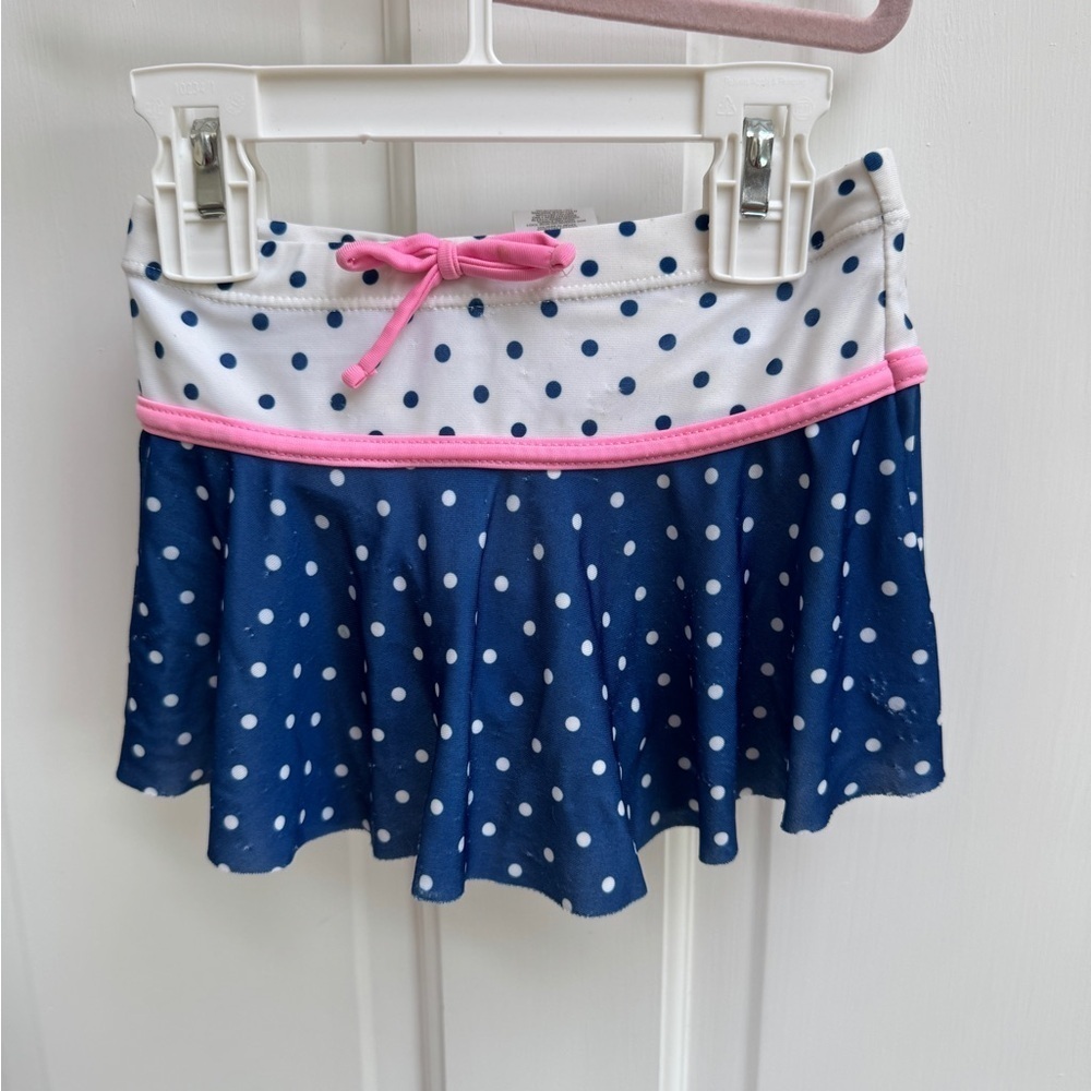 Disney 3T Minnie Mouse White and Blue Polka Dot Fabric Swim Bikini Skort Skirt